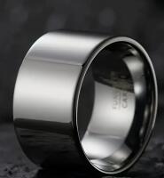 Minimalist 14mm Stamped Tungsten Carbide with 925 Silver Plated Very Wide Band Ring Size 13