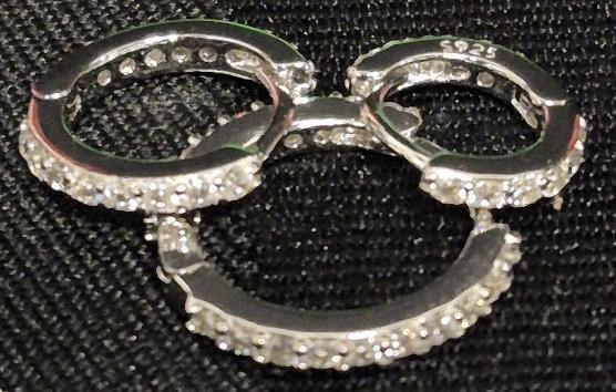 3 New Stamped S925 Huggie Hoop Earrings - Clear Stones 1cm to 1.5cm Diameter