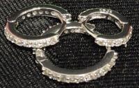 3 New Stamped S925 Huggie Hoop Earrings - Clear Stones 1cm to 1.5cm Diameter