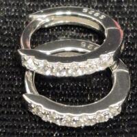 2 New Stamped S925 Huggie Hoop Earrings - Clear Stones 1cm Diameter