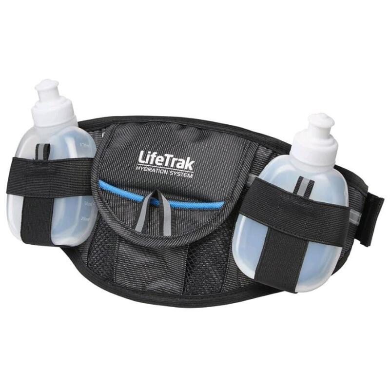 New LIFETRAK Hydro Belt - Hydration Bag with Secure Storage for Keys, ID, Phone + Cash, with Dual 6oz BPA-Free Sports Bottles & 48" Long Strap