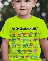 New Size 5-6Y "My Dinosaur Alphabet&rsquo;&rsquo; Colorful Dinosaur Print Boys' Short Sleeve Letter Print Casual T-Shirt | Regular Fit Round Neck Reflective Stock photos added 100% Polyester