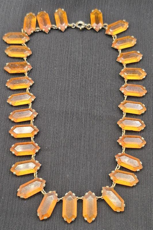 Vintage 14" Czechoslovakian Art Deco Amber Glass Necklace