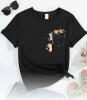 New Size XXL Pocket Cat Print Women&rsquo;s Short Sleeve Round Neck Pocket Cute Pocket Cat Pattern Sweat Absorbent, Breathable 92% Polyester 8% Elastane Machine Wash stock photos added - 3