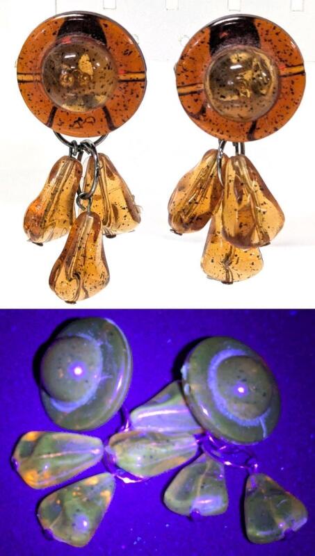Vintage Pair of Speckled Reconstituted Amber Earrings for Pierced Ears, 2.25" Long