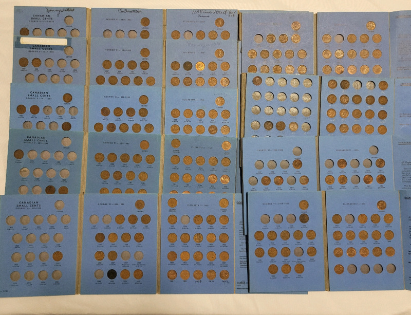 1920 - 1972 Canadian One Cent Pennies in Blue Books , Nine (9) Books