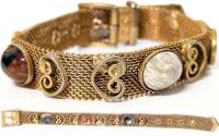 2 Really Neat Vintage Mesh Buckle Bracelets With Bezel-Set Polished Semi-Precious Stones, 9" Long Each