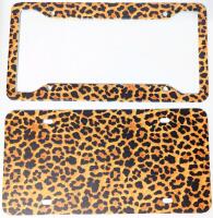 New 2pc Metal Leopard Print License Plate Frame. Includes Front Frame & Plate, 12" &times; 6" (Hardware, Nuts/Bolts Not Included)