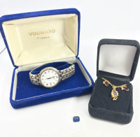 Seiko Watch Voumard Box Necklace earring set Loose Stone