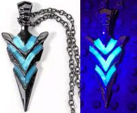 New Signed Glowing UV Reactive Knight Spear / Arrow Glow in The Dark Luminous Pike 1.8" Long Pendant on 20" Chain