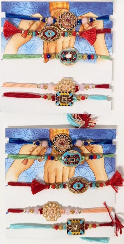 10 New Eximious India Rakhi Beaded String Bracelets, Approx 8" Long+ Each