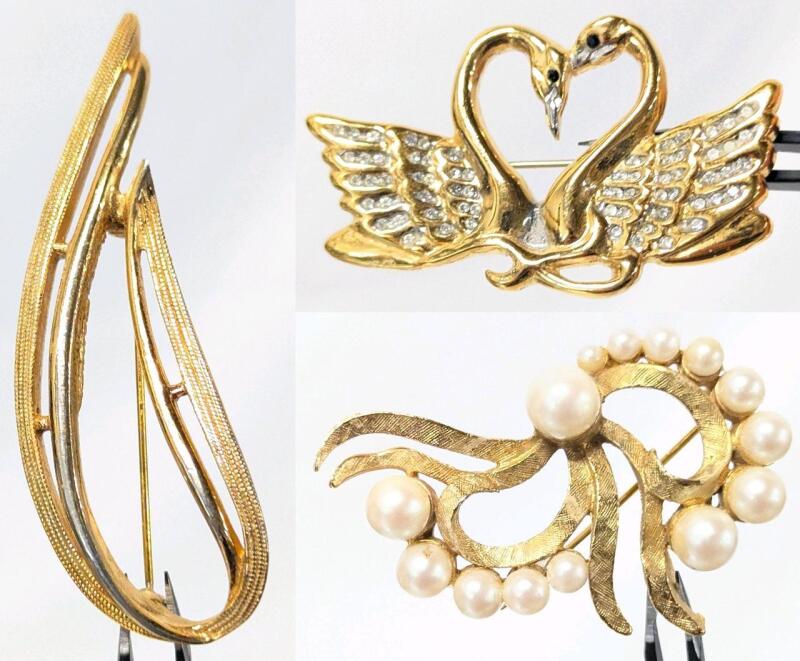 3 Signed Vintage Brooches: SARAH COVENTRY Canada, BUTLER & DFA (DuBarry of Fifth Avenue), Up to 2.65" Long