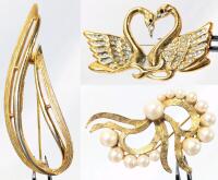 3 Signed Vintage Brooches: SARAH COVENTRY Canada, BUTLER & DFA (DuBarry of Fifth Avenue), Up to 2.65" Long
