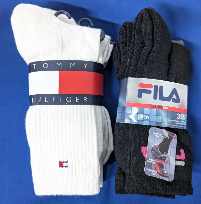 6 New Pairs Size 4-10/9-11 Women's FILA AbsorbDry & TOMMY HILFIGER Cotton Blend Socks