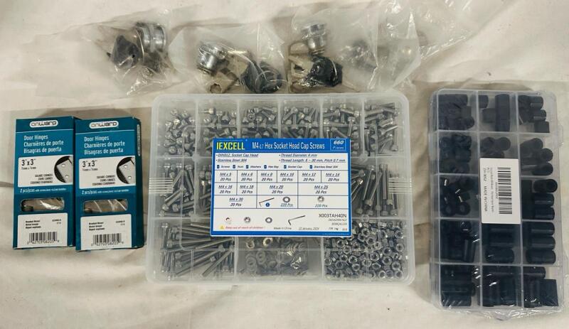 8 Home Improvement Items/Kits, Includes Door Hinge Kits, Hex Socket Head Cap Screws, Spacer Brackets, and 4 Cam Lock Sets