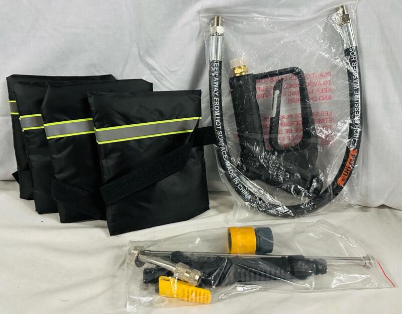 6 New Pressure Washer Components, Includes Ufixed Hose (27&rdquo;), Simoniz Spray Handle, Nozzles, Connectors, and More, Plus 4 Outdoor Faucet Covers
