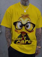 New Size Large Men&rsquo;s Fun Duck Graphic with Glasses &lsquo;&rsquo;I Don&rsquo;t Care&rsquo;&rsquo; Polyester Blend Yellow Duck Graphic T-Shirt Regular Fit, Crew Neck Machine Wash 100% Polyester Stock Photos added