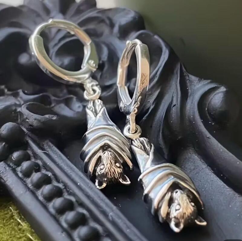 Vintage Inspired Gothic Inverted Resting Bat Hoop Drop Earrings Creative Statement Dangles Stock photos added Approximately 1&rsquo;&rsquo; drop