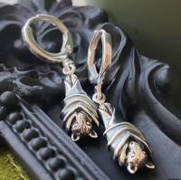 Vintage Inspired Gothic Inverted Resting Bat Hoop Drop Earrings Creative Statement Dangles Stock photos added Approximately 1&rsquo;&rsquo; drop
