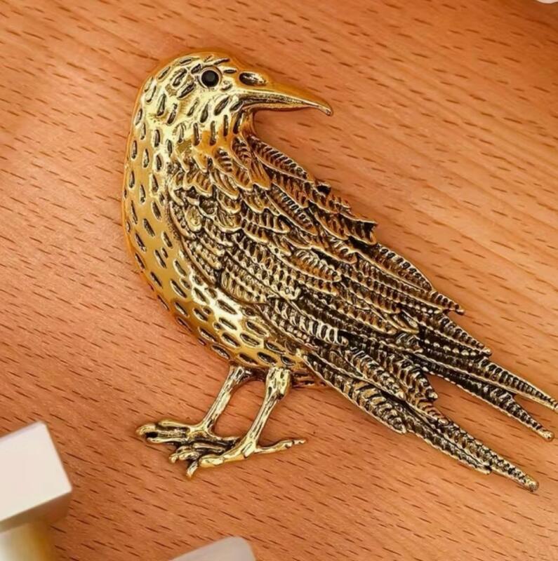 Vintage Inspired Raven Brooch Rhinestone Accents Antiqued colour Detailed Featherwork approximately 2 x 3&rsquo;&rsquo; stock photos added Back Bale