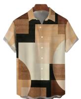 New Men's XL Fashion Short Sleeve Button-Up Shirt with Abstract Geometric Print Casual Round Neck Regular Fit Machine Wash 95% Polyester 5% Spandex Stock photos added