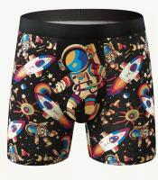 New Men's XL Astronaut Print Boxer Briefs 95% Polyester 5% Elastane, Medium Stretch Knit Fabric, Comfortable Underwear