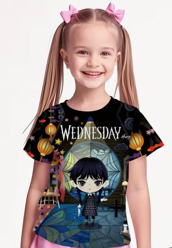 New Size 7-8 Y Girls' Wednesday Manga Graphic Tee Machine Washable 100% Polyester Stock photos added