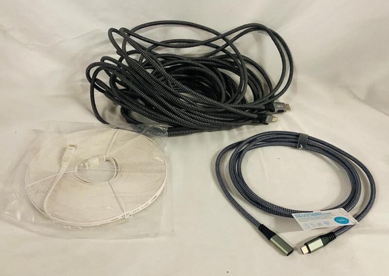 3 Assorted Cables, Includes USB3.2, Cat 6 Ethernet, USB-C to Ethernet; Longest Measures 200+ Inches