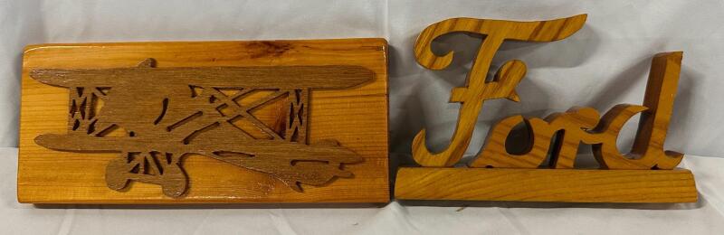 2 Wooden Signs, Airplane-Styled and Ford; Largest Measures 8x3.5&rdquo;