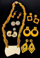 Vintage 26" Long Necklace with Large (3 75" &times; 2.5") Ceramic Focal Pendant & Matching Earrings + 5 Pairs Assorted Earrings for Pierced Ears