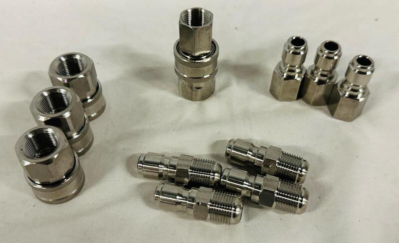 11 New Stainless Steel Quick Connect Air Hose Fittings, Includes Quick Couplers and Plugs, Various Sizes