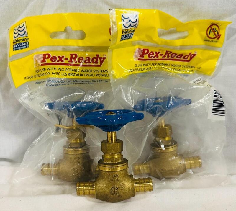 3 New Pex-Ready Pex Stop Valves, 1/2&rdquo; Diameter, #1550246LF