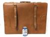 Large Vintage Mid Century Modern Leather Suitcase, 24" &times; 9" &times; 18.75", Locks Do Not Set Easily, Wear On Inside, No Odor, Without Key - 2
