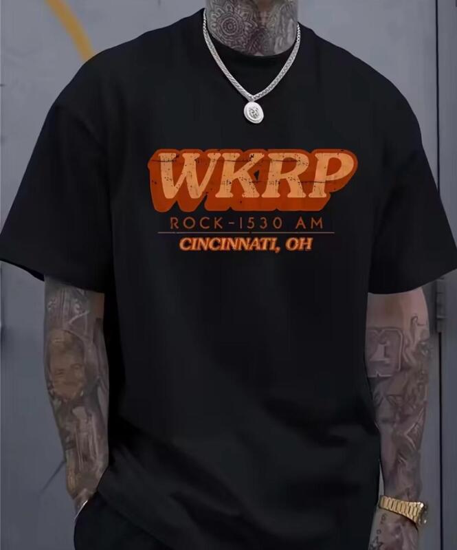 New Size L Men's Vintage Retro Cincinnati T-Shirt - WKRP Cincinnati Retro Graphic Tee, Black with Orange "ROCK 1530 AM" Radio Station Machine Washable Classic Fit 100% Polyester stock photos added