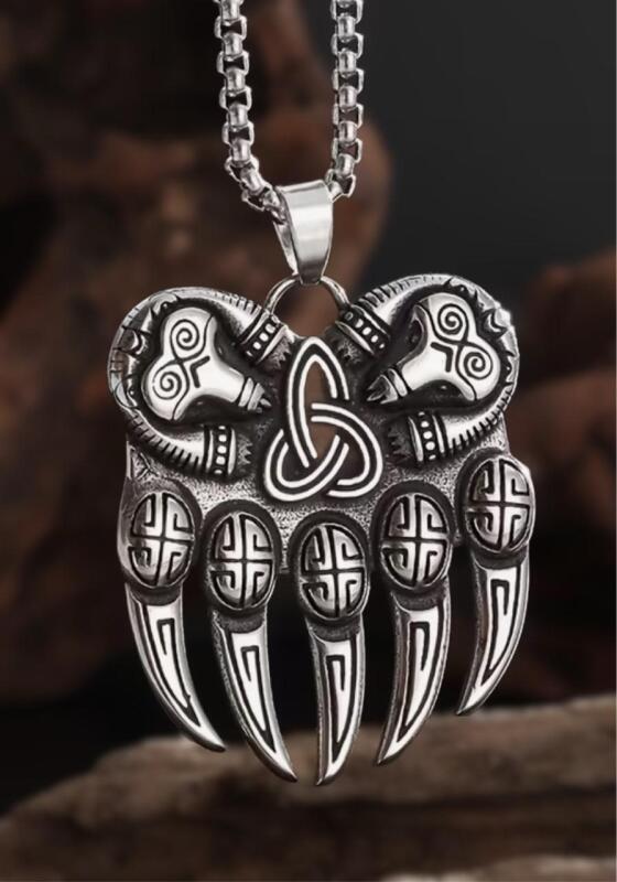 Viking Odin Bear Claw Pendant Celtic Knot Necklace Nordic Rune Amulet Navian Pendant approximately 1.5&rsquo;&rsquo; Chain 22&rsquo;&rsquo;