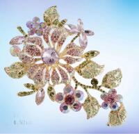 Elegant Floral Brooch Pink, AB Red, Green Rhinestones Pretty Butterfly landed on one Petal approximately 3.25 x 2&rsquo;&rsquo;