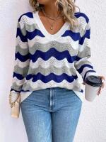 New Size 0XL Women's Lightweight Knit Wavy V-Neck Sweater