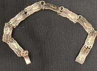 1940's Siam Sterling Link Panel Neillo Bracelet with Black Enamel - Dancing Mekhala Goddess Of Lightning 6.4" long
