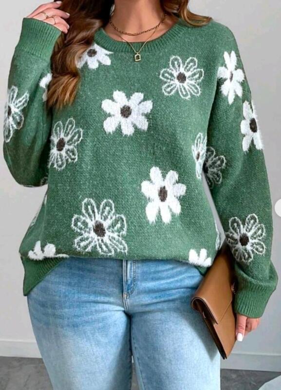 New Size 0XL Women's Knit Super Cute Daisy Sweater