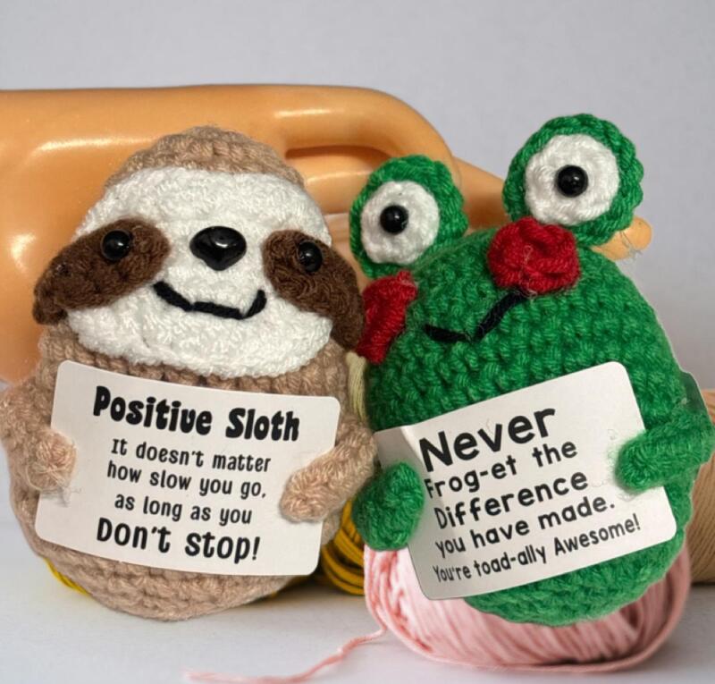 Two Positive Energy Handmade Crochet Friends Frog &lsquo;&rsquo; Never Frog-et the Difference You Have Made / You&rsquo;re Toad-ally Awesome/ Positive Sloth &lsquo;&rsquo; it doesn&rsquo;t matter how slow you go, as long as you Don&rsquo;t Stop&rsquo;&rsquo; approximately 3.15&rsquo;&rsquo; high