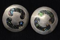 Beautiful Signed Taxco Mexico 925 w/ Abalone Inlay Screw Back Earrings 1" diameter