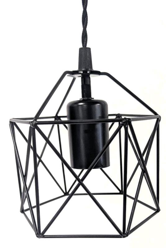 New Small Metal Geometric Black Industrial Chandelier Lighting, Cage 5.5" Tall