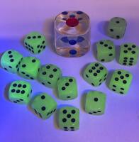 Extra Large Transparent Dice Glowing Color Dots and 14 Glow In The Dark Acrylic Rounded Dice -Large 1.18&rsquo;&rsquo; and 14mm Acrylic Black Dot