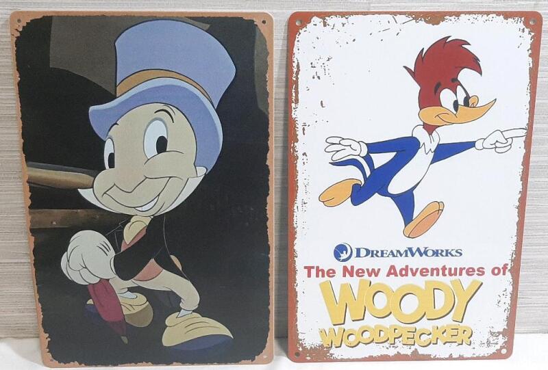 2 New Cartoon Metal Signs | Jiminy Cricket & Woody Woodpecker
