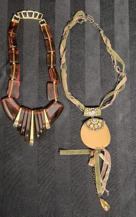 2 Vintage Lucite Style & Rhinestone Necklaces