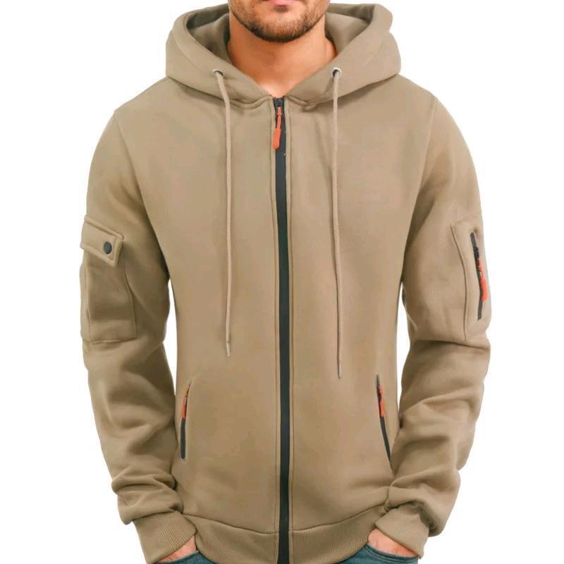 New Size Large Men's Zip-Up Fleece Hoodie With Many Pockets