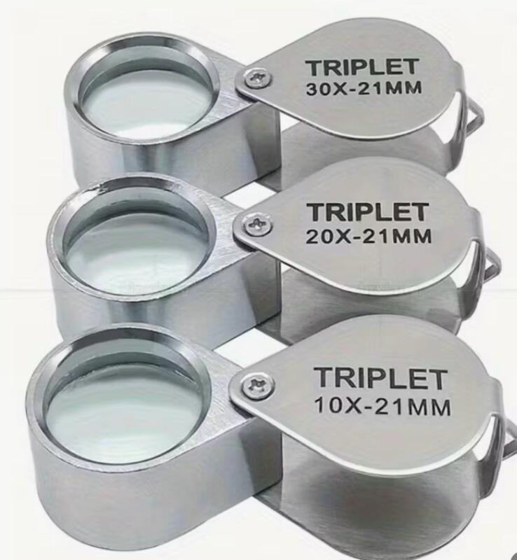 3pcs Folding Jewelry Loupe - Portable Magnifying Glass with 10X, 20X, 30X Magnification, Metal Frame & Clear Lens, Magnifying Glass for Reading, Jewelry Making Essentials, Ergonomic Design, Highquality Optics Inspection Tool Individuality boxed