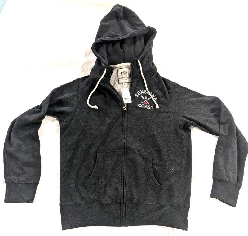 New Size Small Men's CAMPUS CREW Embroidered Sunshine Coast Zip-Up Hoodie. Retails $90!
