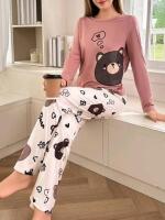 New Size Small Women's Dream Adore Cartoon Bear & Letter Print Long Sleeve Pajama Set
