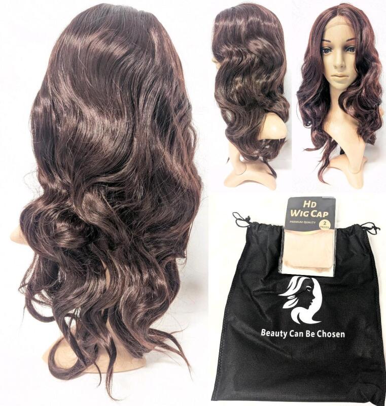 New 24" Long Wavy Auburn Wavy Synthetic Wig With 2pc Wig Cap & Storage Bag